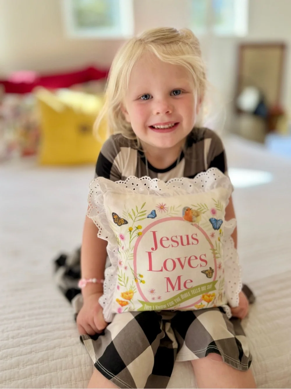 Jesus Loves Me Decorative Accent Pillow - Pink & White